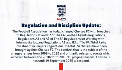 开云体育App-官方：英足总对切尔西提起74项指控，涉及后者09-22年间行为